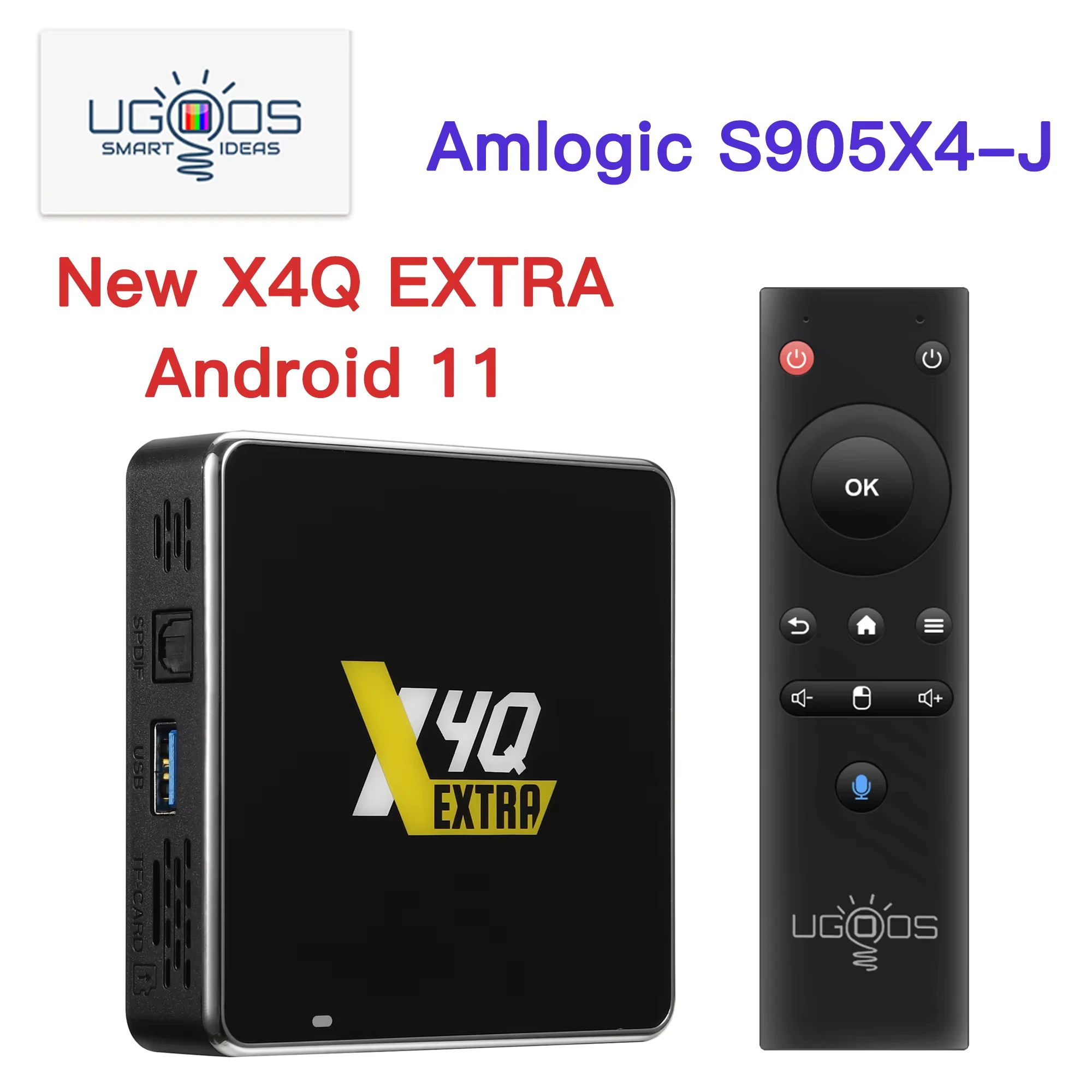 UGOOS X4Q EXTRA Smart TV Box Android11 DDR4 4GB 128GB Amlogic S905X4-J WiFi BT5.0 1000M 4K Set Top Box VS X4Q Pro