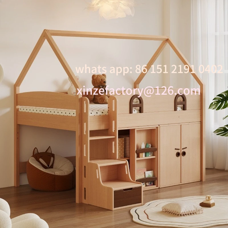 

Customizable Half Tall Bed Slide Full Solid Wood Beech Tree House Castle House Bed