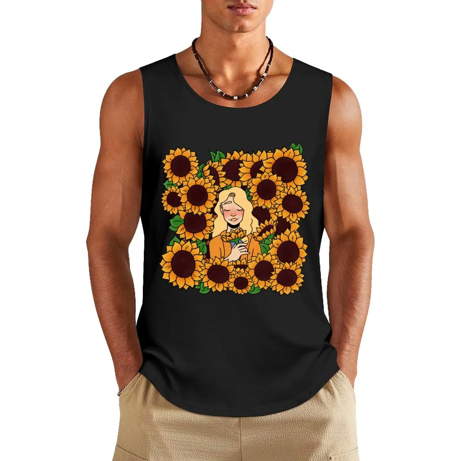 

Brooke Sunflowers Tank Top Men sleeveless tee Men's summer t-shirt
