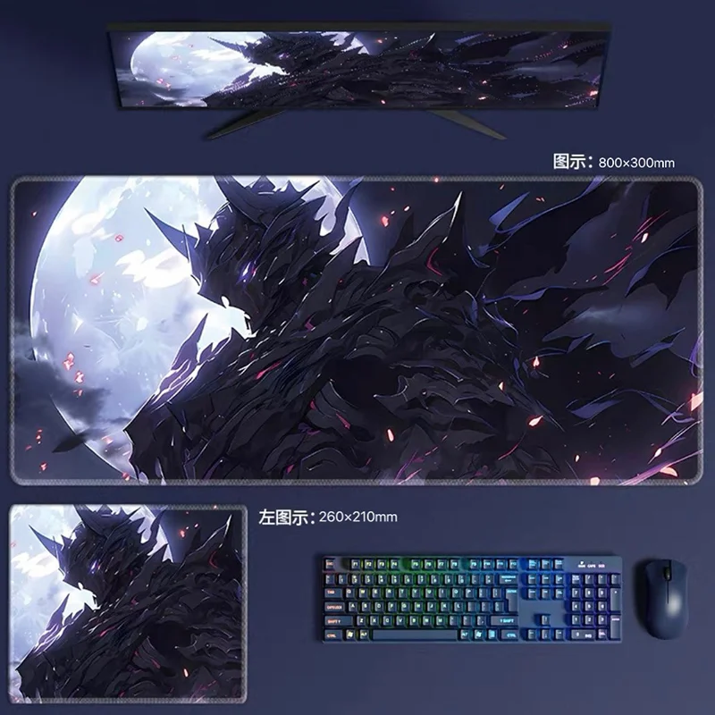 Rubber Gaming Mouse Pad, Mecha Warrior & Sci-fi City Pattern, Thick Stitched Edge Keyboard Desk Mat Multiple Sizes Available