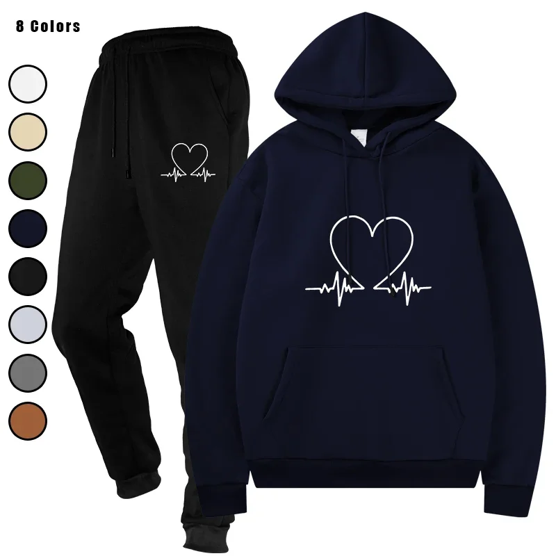 

Men Tracksuit 2 Pieces Sets Male Hoodies Running Sportswear Drawstring Pants Hooded Autumn Sportwear