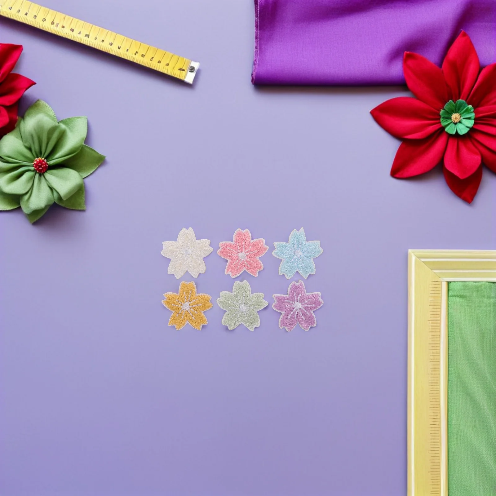 48 pçs flor de cerejeira bordado remendos de flores auto-adesivo mini pano apliques para sacos jeans chapéus florais scrapbook adesivos