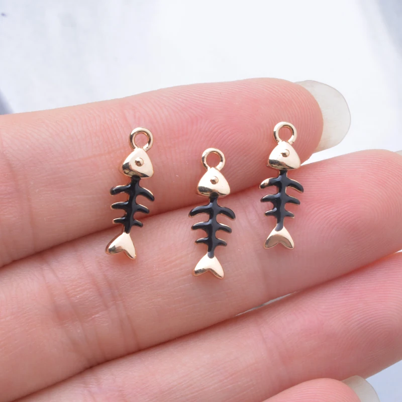 6 stücke Kupfer goldene Emaille Mini Fischgräten Charms zweiseitig tropfenden Öl Anhänger DIY Schmuck Ohrring machen – Detail 7