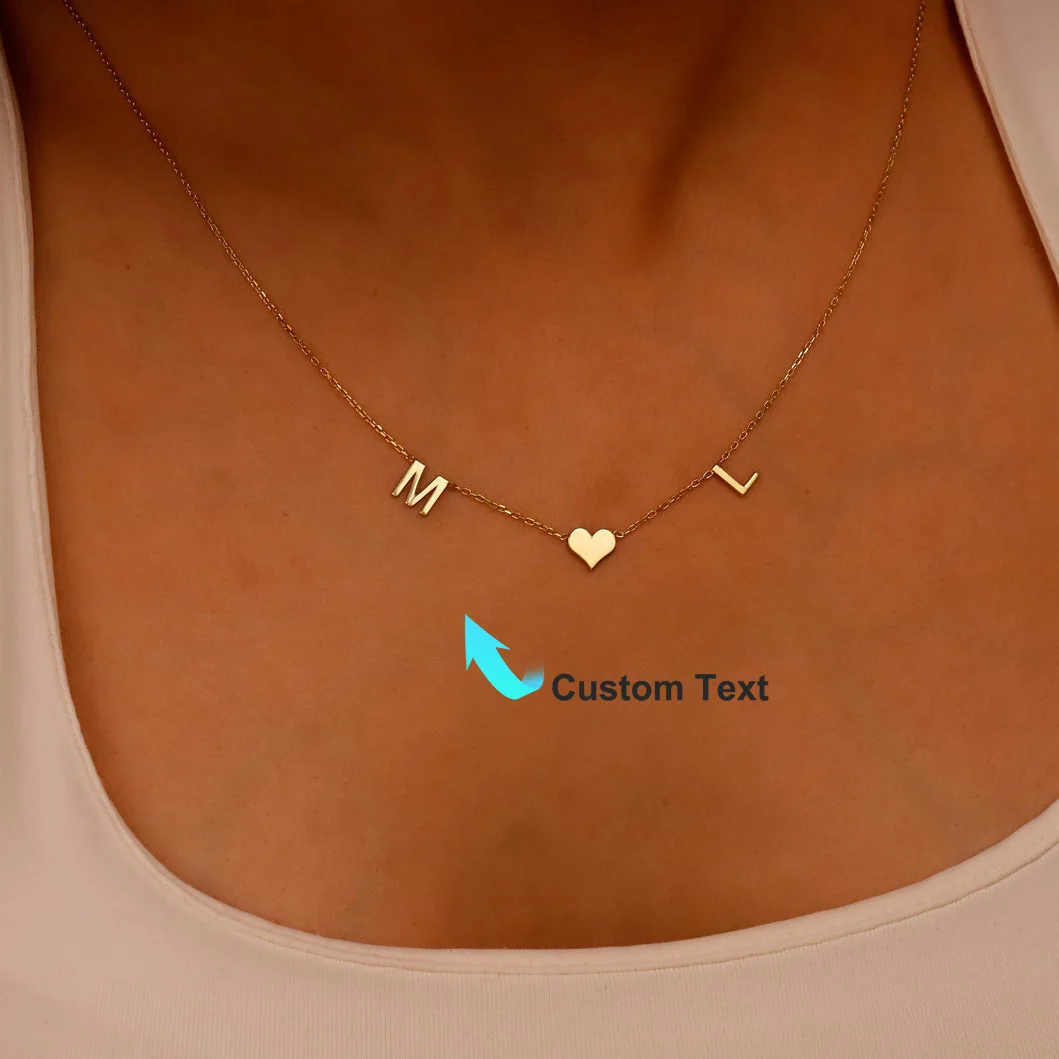 

Custom Initial with Heart Necklaces For Women Gold Color Stainless Steel Personalized Initial Letter Necklace Minimalist Jewelry