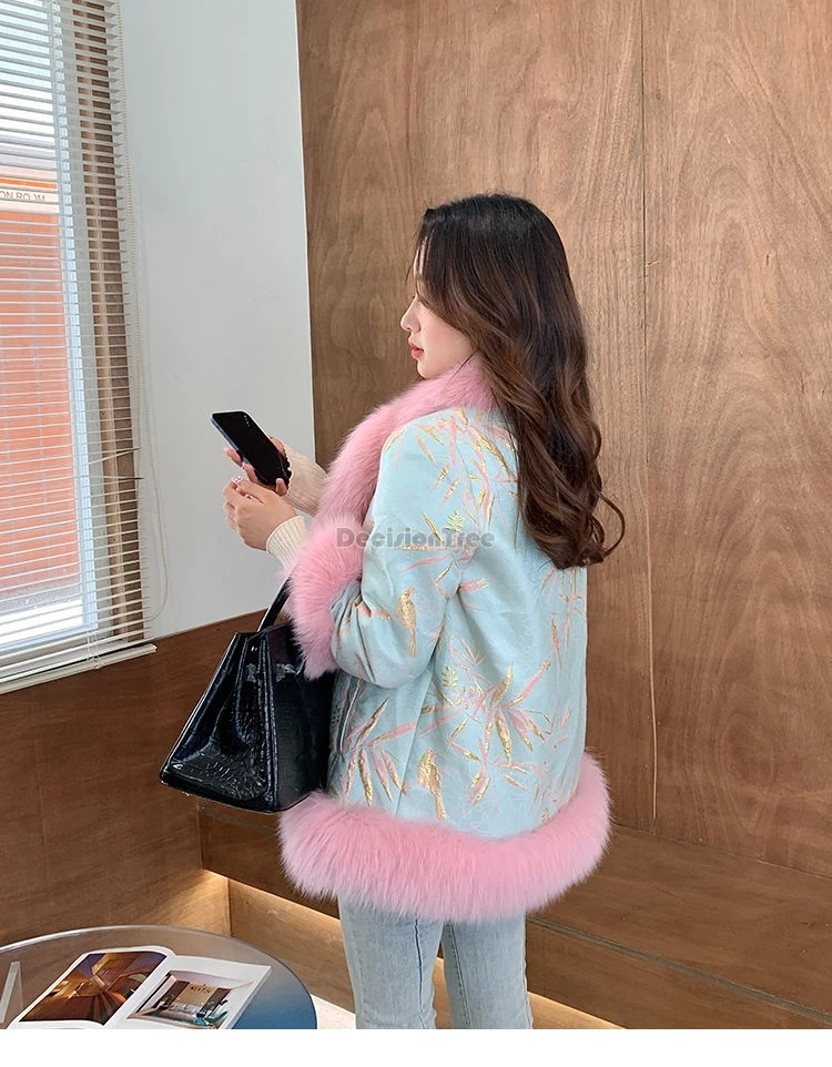 2024 chinese palace style winter new imitation fox fur coat daily warm temperament cotton robe thicken fur women vintage cloak