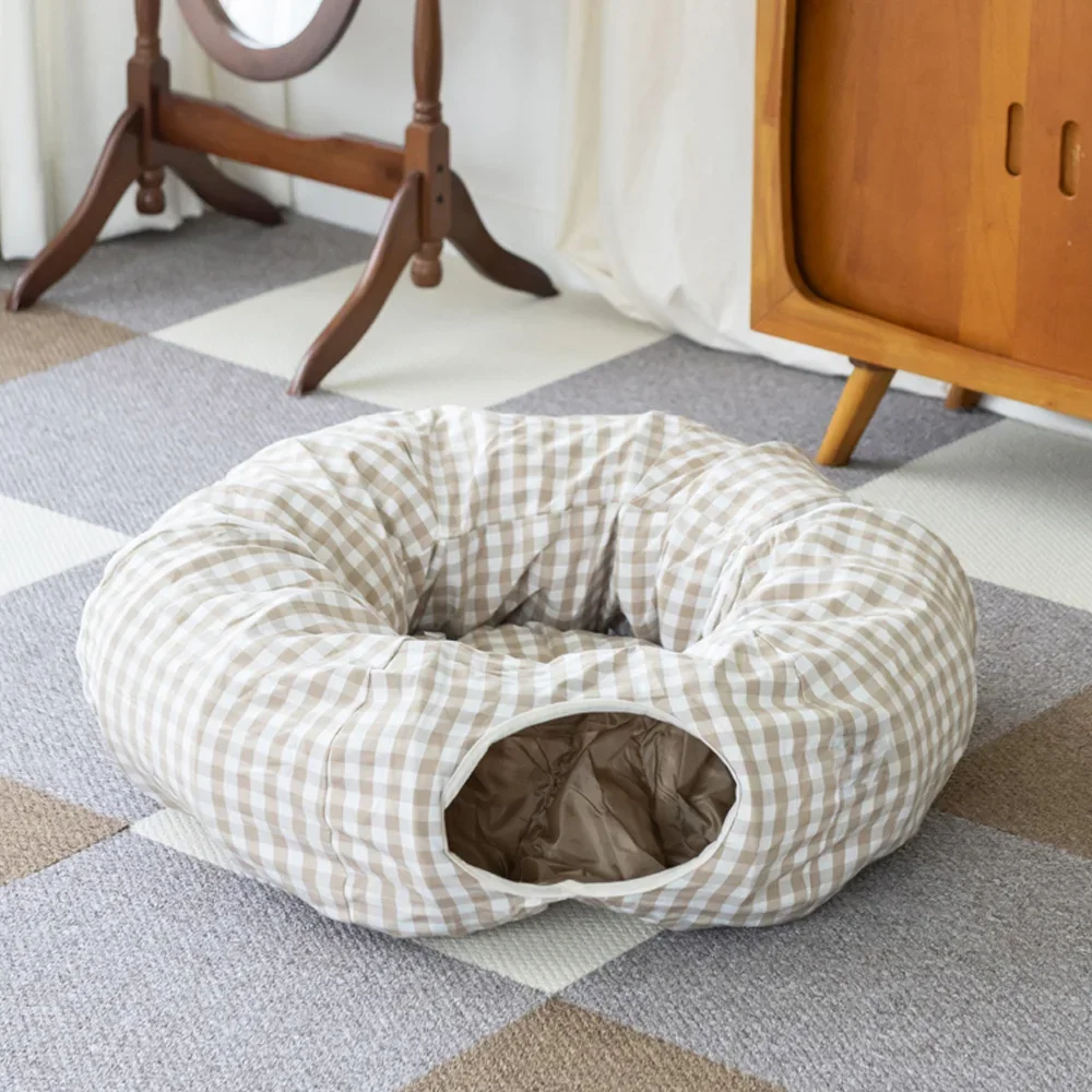 2 in 1 Cat Beds House Funny Cat Tunnel Toy Soft Long Plush Dog Bed for Small Dogs Kittens Sleep Bed Cat Mat Play Toys Kennel