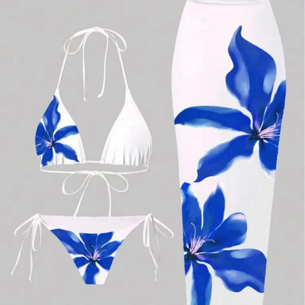 Sexy Printed Three-piece Swimsuit Charm Lily Fixed Printing  Burkini 3 Pieces Bathing Suit Women Modest Biquini Dress Cover Ups