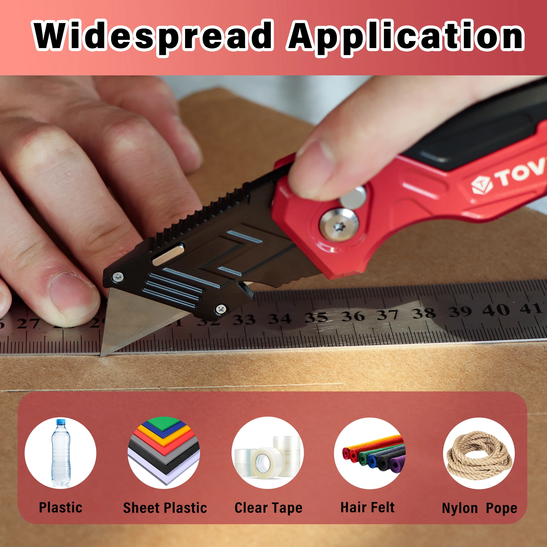 T TOVIA Folding Utility Knife with Blade Storage - Quick-Change Retractable Box Cutter, 3 Extra Blades in Handle, Aluminum Body. image 6