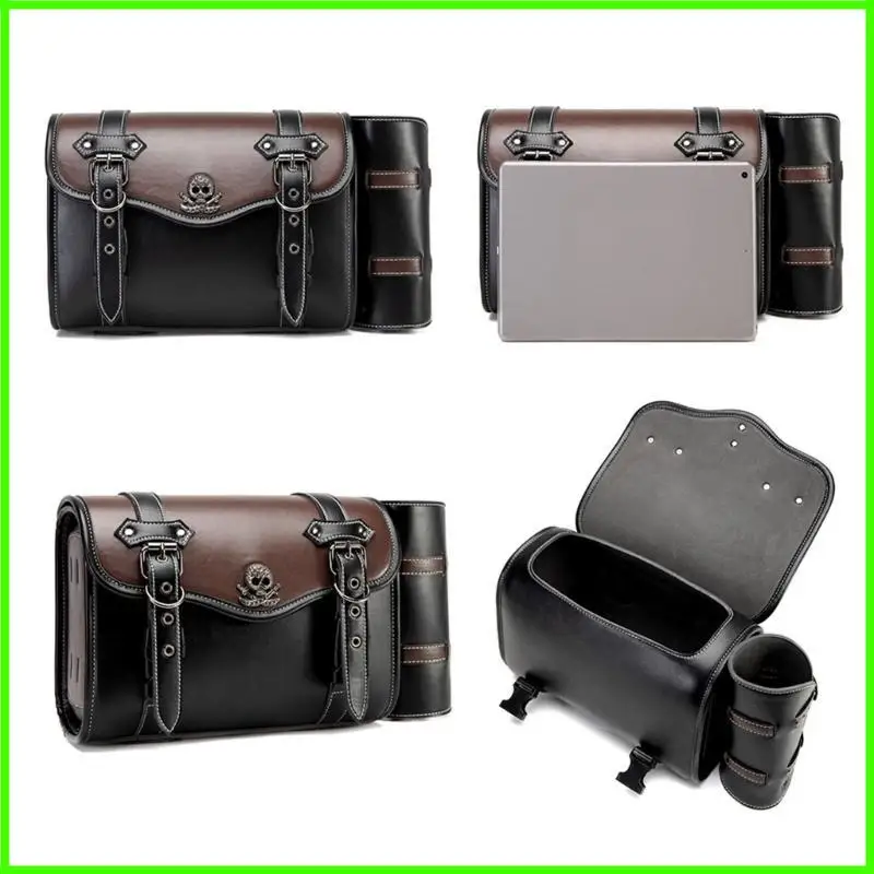 Stylish PU Motorcycle Side Bag Quick Release Vintage Motorcycle Side Bag Leather Bag for Urban Riders And Adventurers