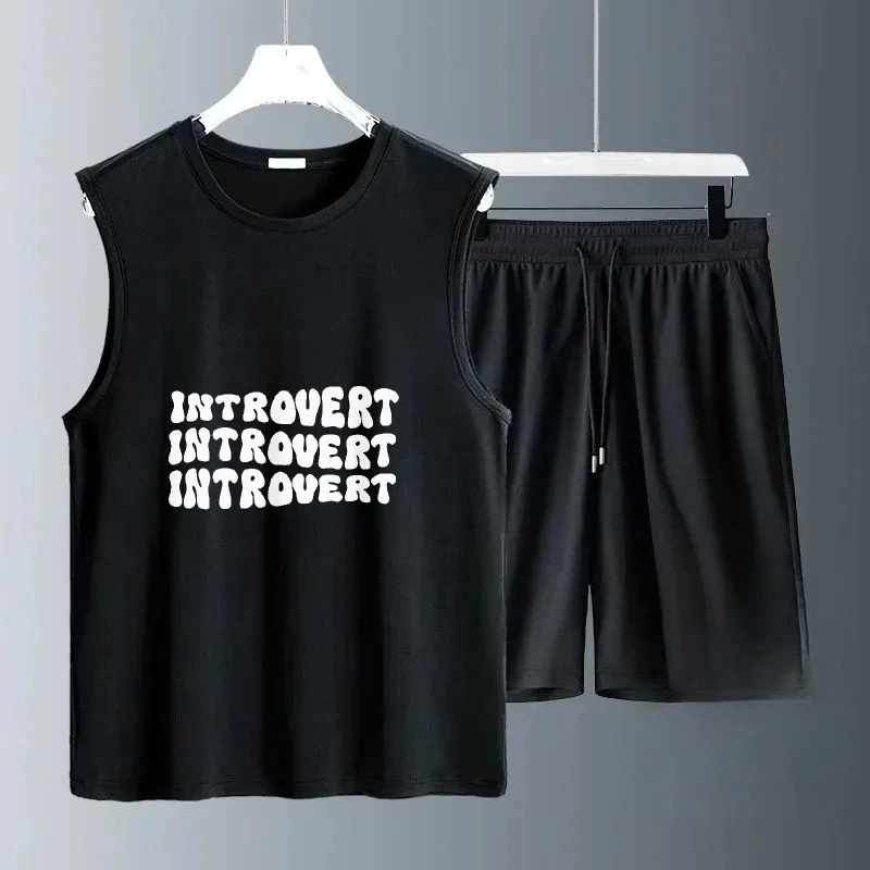 

2025 Men's Thin Casual Set Vest Included Trendy Loose Fit Summer Wear Soft and Comfortable Fashion Sports T-shirts+shorts sets