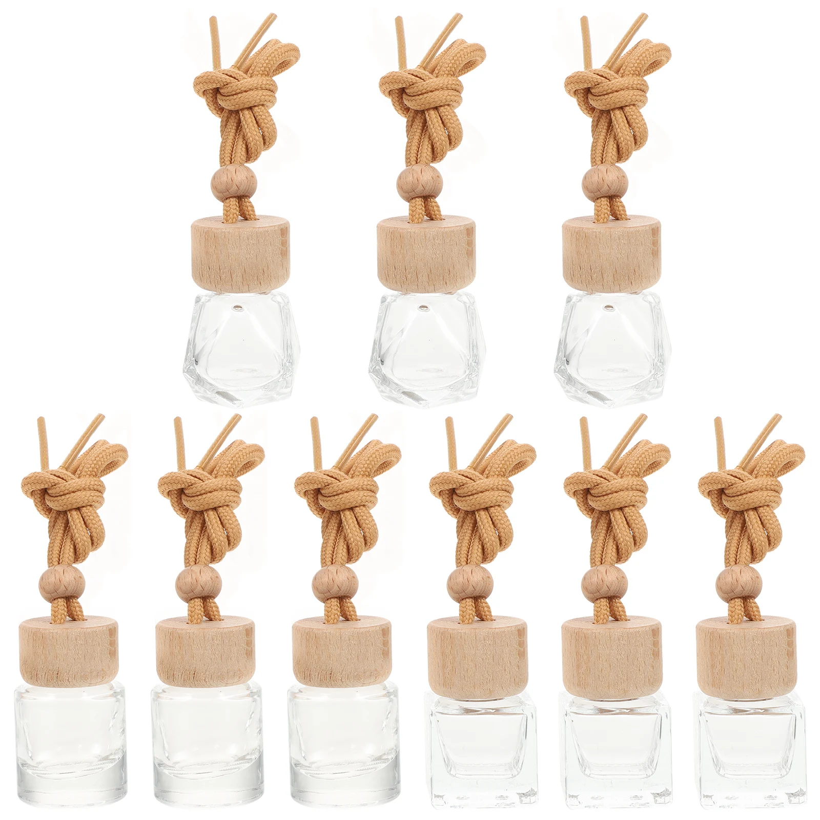 

9 Pcs Aromatherapy Diffuser Bottles Glass Wood Design Car Air Freshener Household Travel Toiletries Compact Reusable