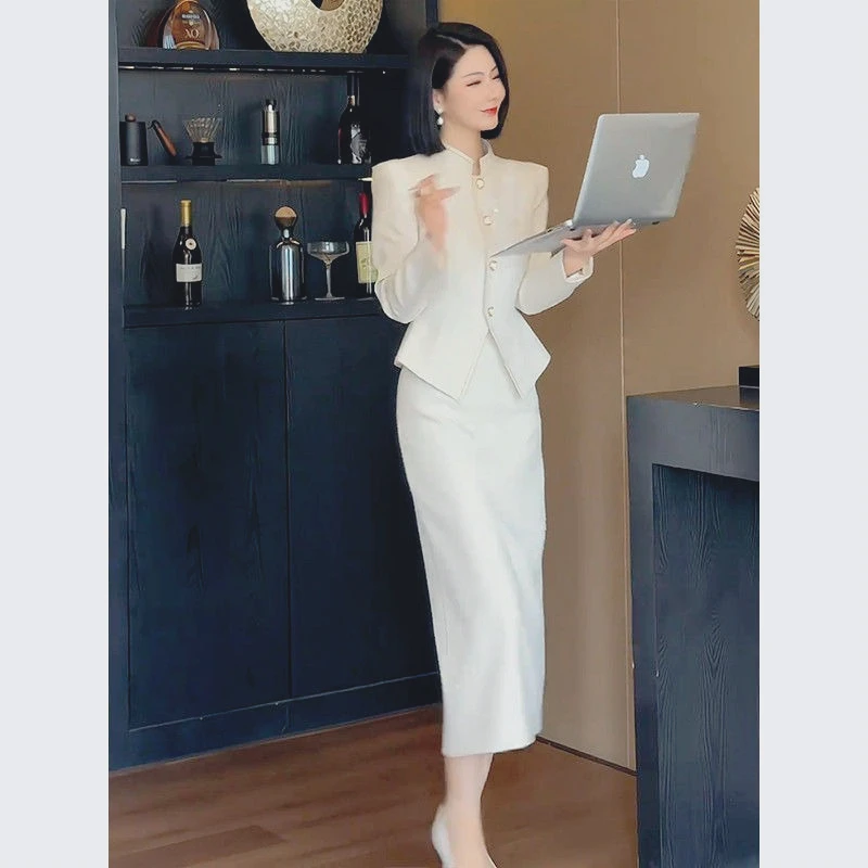 

Rich Daughter Superior Sense of Wear Celebrity Temperament Muse Fan High Society White Dress Suit Female Spring Gay Lencería