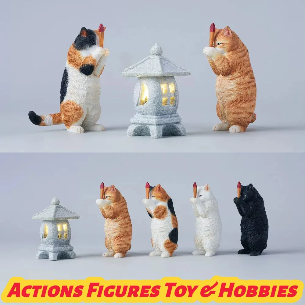 JXK JXK341 1/6 Cute Wishing Cat with Stone Lantern Model Simulation Animal Ornament Trendy Play Fit 12" Action Figure Model Toys