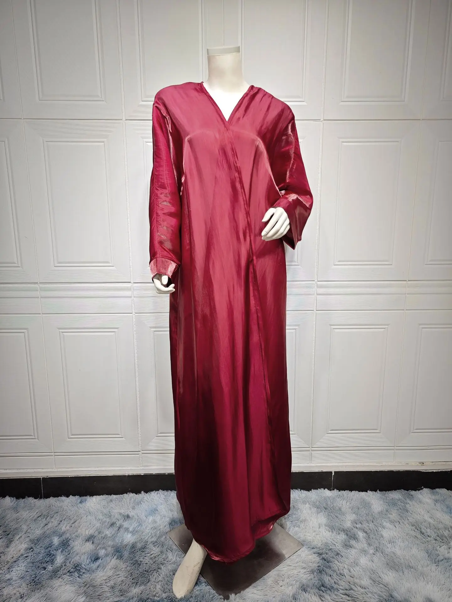 Arab Fashion Satin Shiny Fabric Solid Modest Open Kimono Saudi Women Abayas Muslim Dubai Batwing Sleeve Kaftan Ramadan