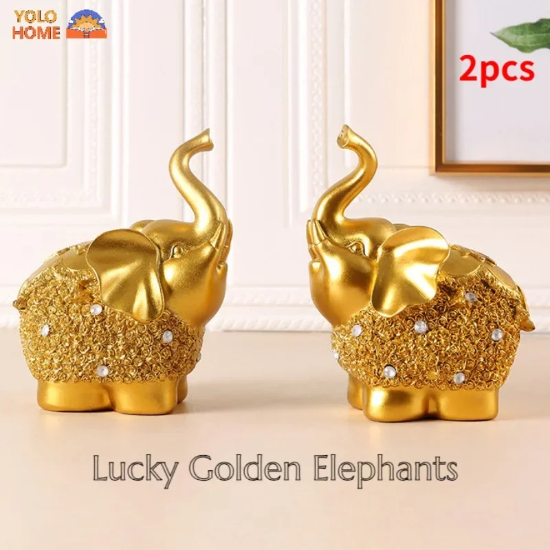 Lucky Golden Elephant Living Room Decorations TV Cabinet Home Decoration Luxury Home Decor Gifts Aesthetic Room Decor Christmas