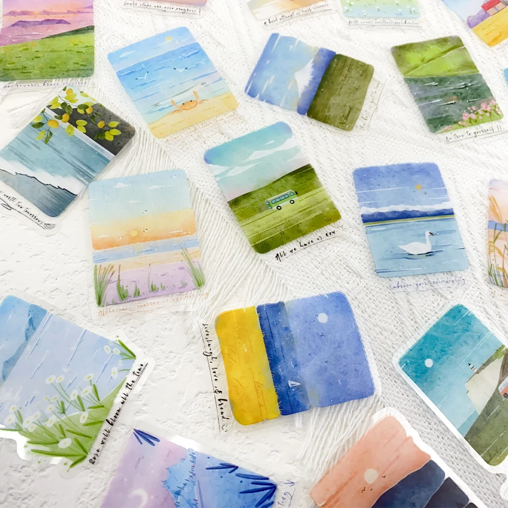 50 Stück Berge & Meere PET-Aufkleber für Laptop, Kühlschrank, Sammelalbum, DIY, ästhetische transparente Aufkleber, kreative Geschenke – Detail 11