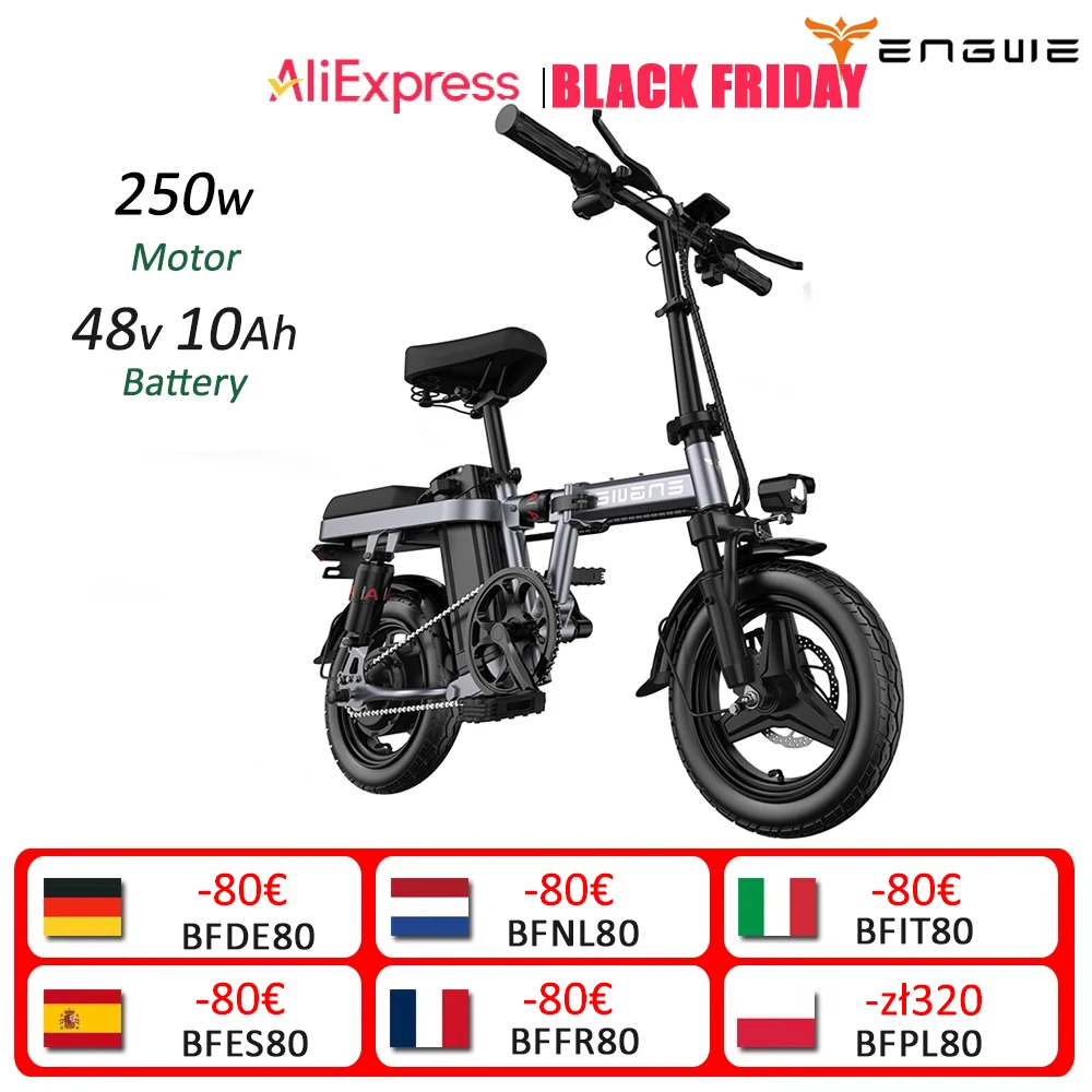 Engwe T14 electric bike 250W 48V1 0AH battery Travelling in town e-bike 14 inch big folding electric bike mountain tire