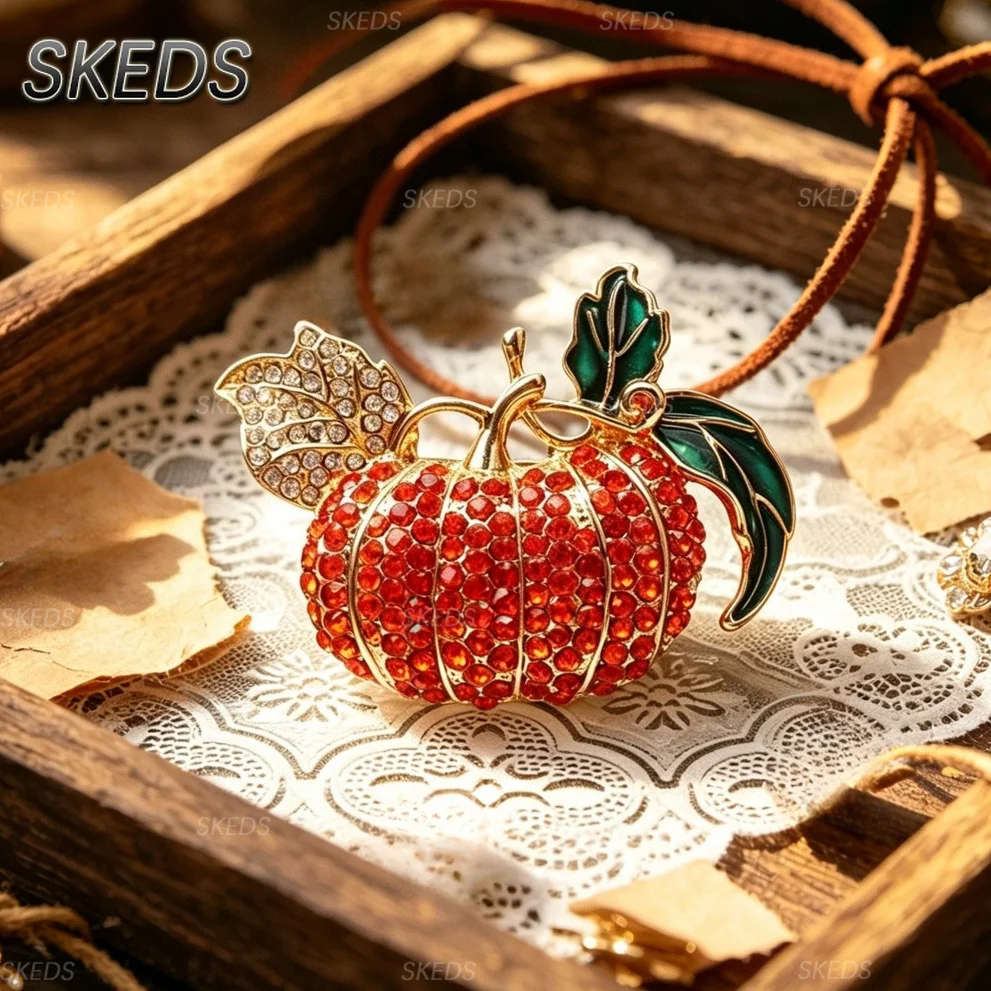 SKEDS Halloween Strass-Kürbis-Brosche, Emaille-Anstecknadel, Süßigkeiten oder Streichgeld Schmuck, Kleidungs- und Taschenaccessoire, Feiertagsgeschenk – Detail 2
