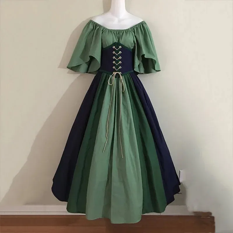 Vestido largo ajustado con corsé Medieval Vintage para mujer, disfraz gótico de Cosplay, vestido de fiesta de Carnaval y Halloween para mujer