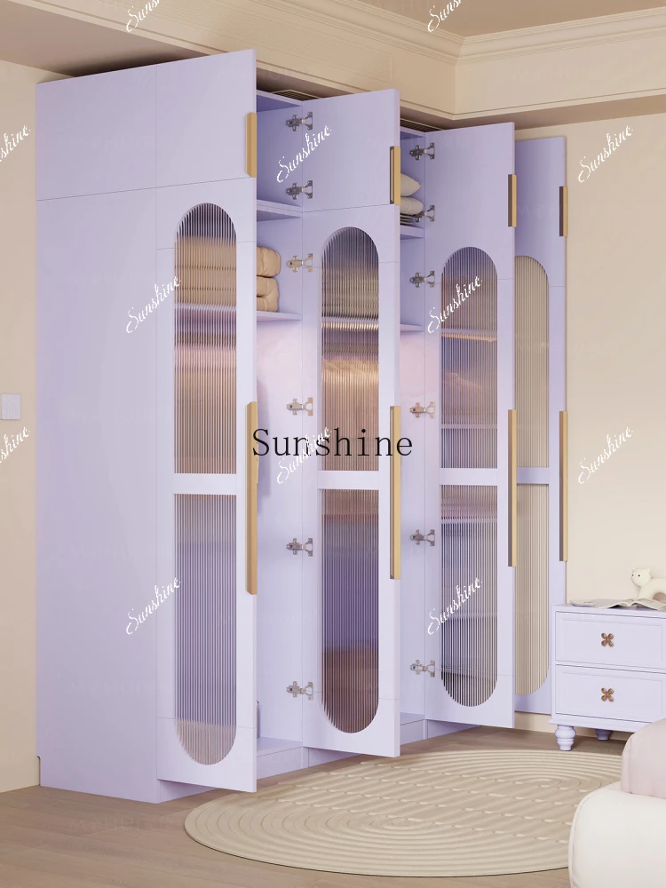 

taro purple Changhong cream trench coat cabinet glass door bedroom household small apartment storage wardrobe combination FT