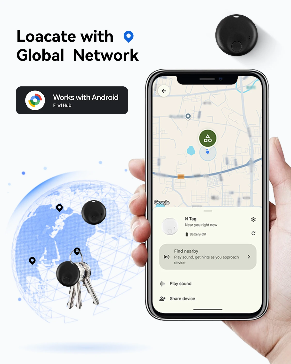 Android Smart Tags Bluetooth Tracker – 2/4-Pack , Works with Google Find My Device, Locator for Keys, Wallet Luggage For Android