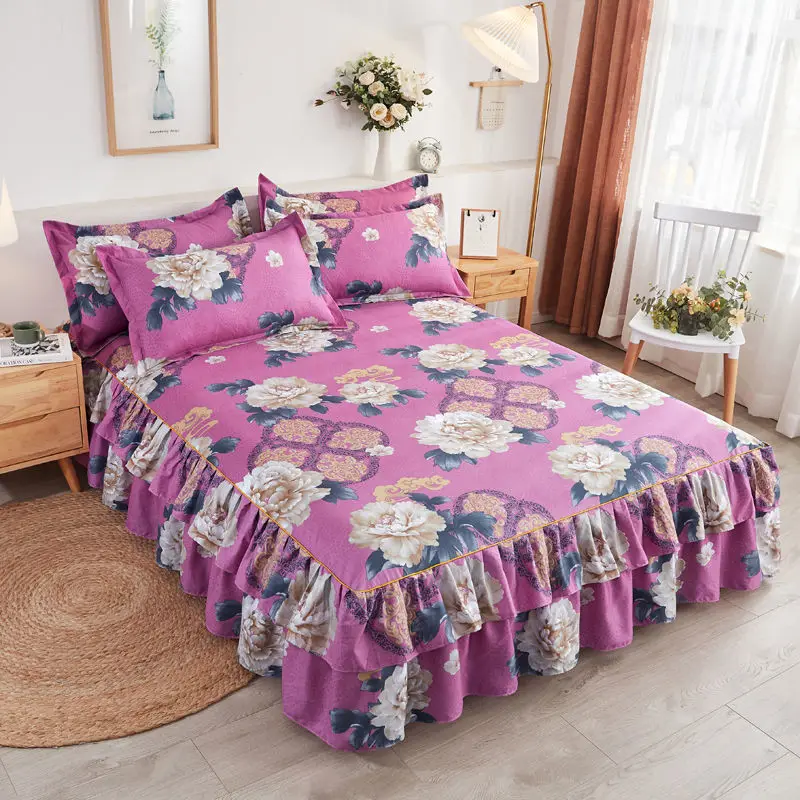 Grace Floral bed skirt non-slip double-layer bed cover comfortable bedspreads queen king soft home textile no fade bedding