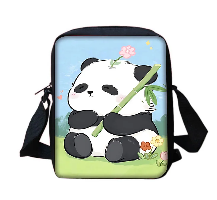 Cute Pandas Boy Girls Printed Shoulder Messenger Bag Child Casual Handbag Men Women Phone Bag Shopping Bag