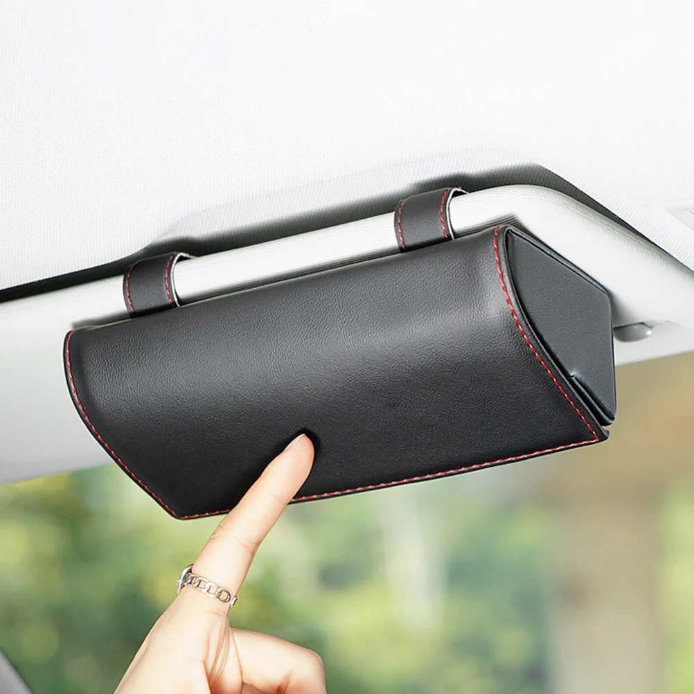 

Car Glasses Case Sun Visor Sunglasses Storage Box Portable PU Organizer Heat Resistant Shatterproof Easy Install Driving Safety