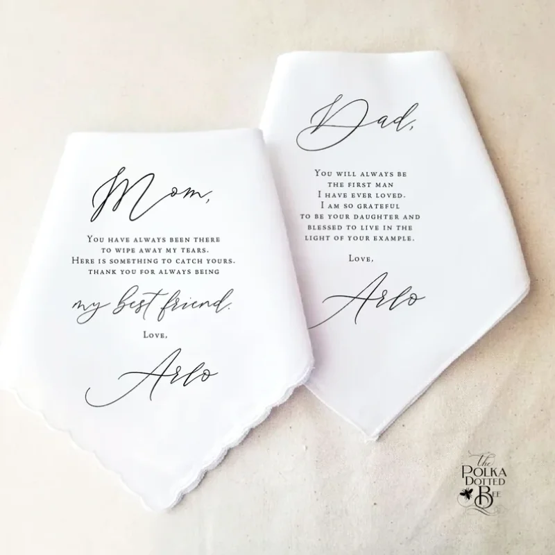 Personalized Name Date Wedding Handkerchief Gift Mother of The Bride Father of The Bride Wedding Gift Custom Gift From Daughter