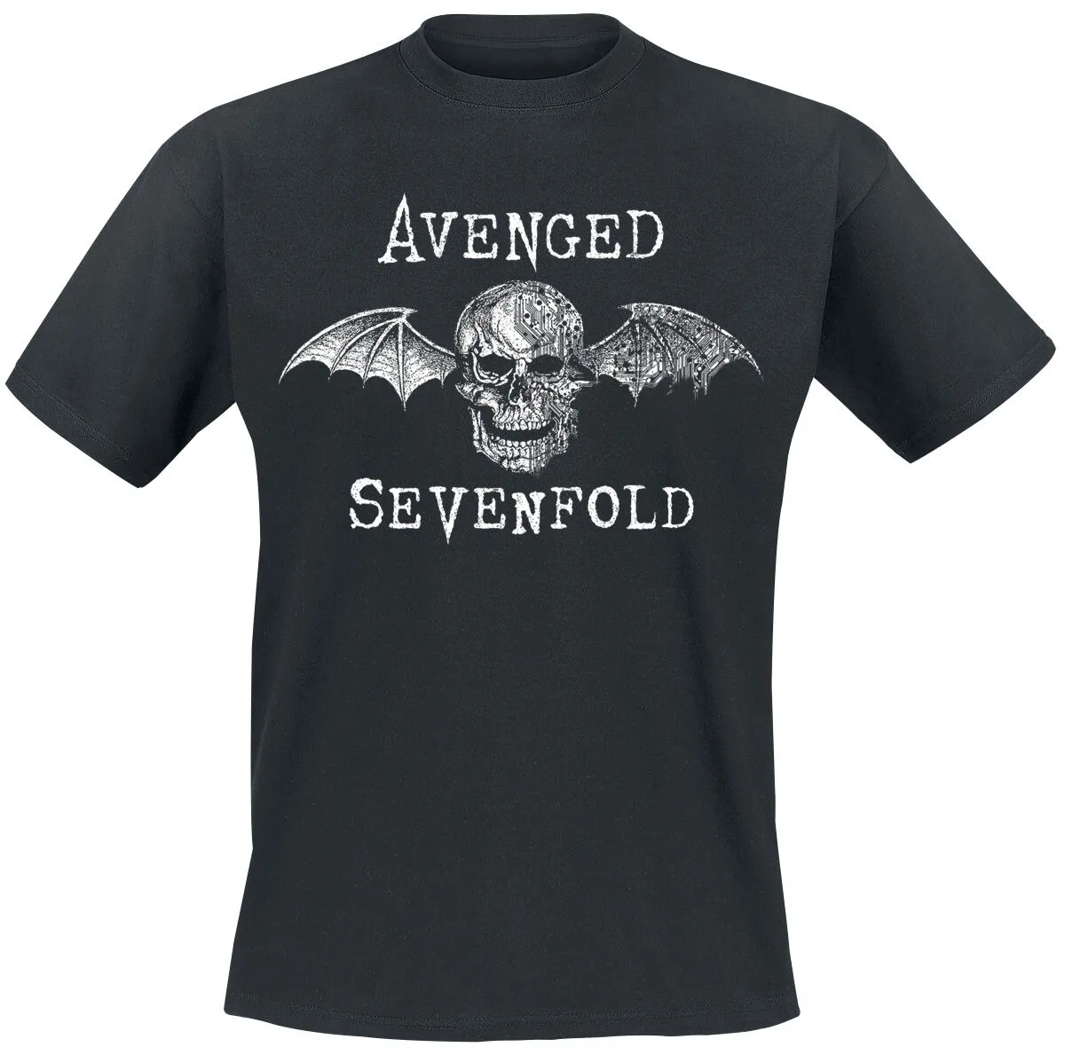 

Avenged Sevenfold Circuit Skull Graphic Tee for Heavy Metal Fans Who Love Band’s Dark Industrial Design in Casual Wear