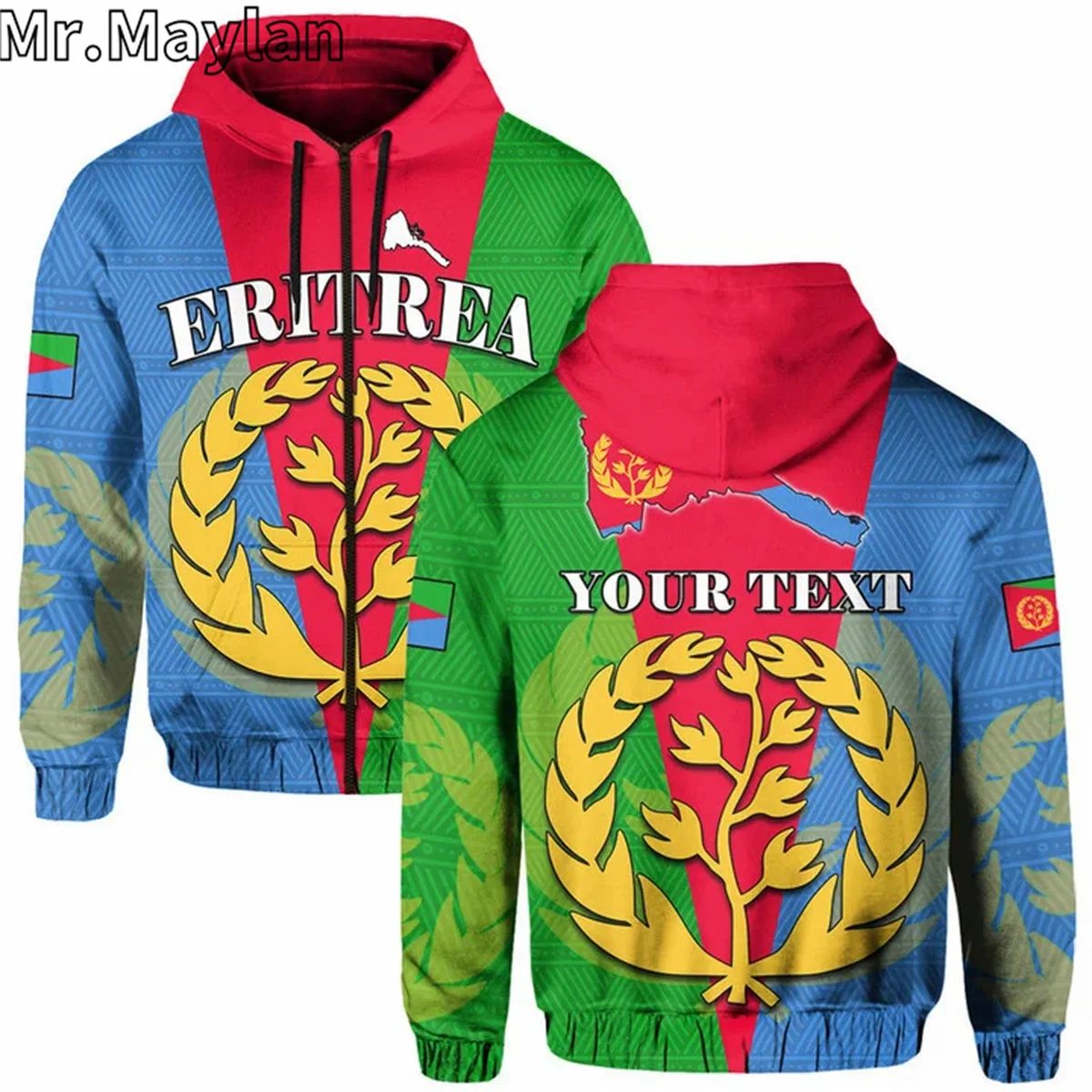 Africa Country ERITREA Flag And Olive Branches 3D Print Unisex Hoodie Men Streetwear Zip Pullover Casual Jacket Tracksuits K-025