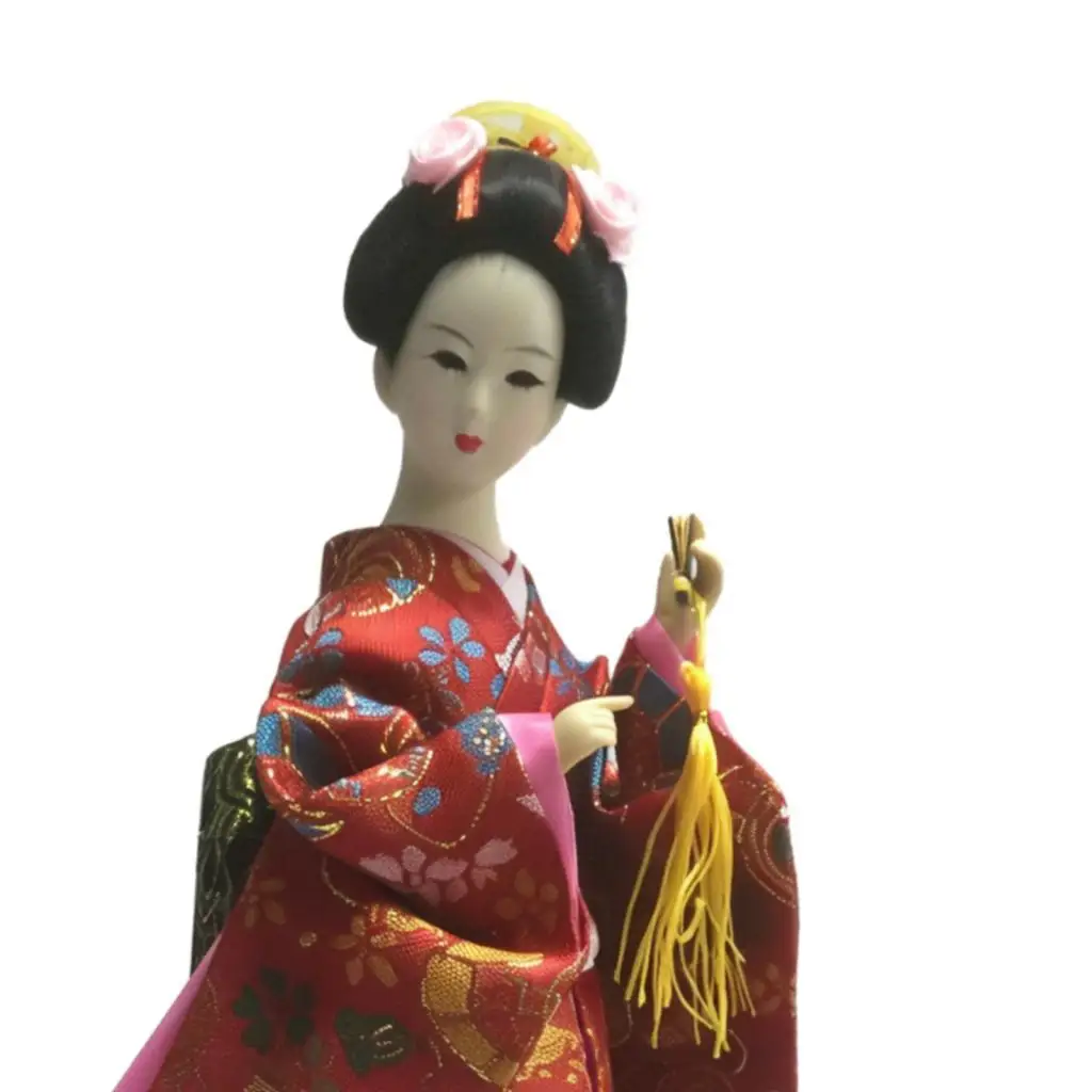 Japanese Geisha Kimono Doll Girl Statue Art Crafts 12 inch Figurine Asian Kabuki Figure for Office Bookshelf Cabinet Desk