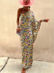 New Dress 2024 Print Diagonal Collar Loose Long Dress Women Summer Fashion Elegant Party Casual Dresses Female Robe Vestidos