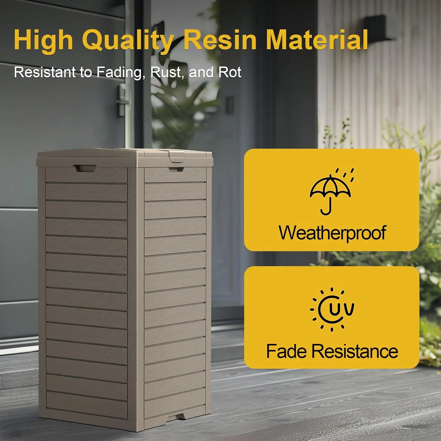 31 Gallon Outdoor Trash Can with Tiered Lid and Drip Tray,Waterproof Resin Waste Bin Indoor,Durable,Stylish,Lightweight Garbage