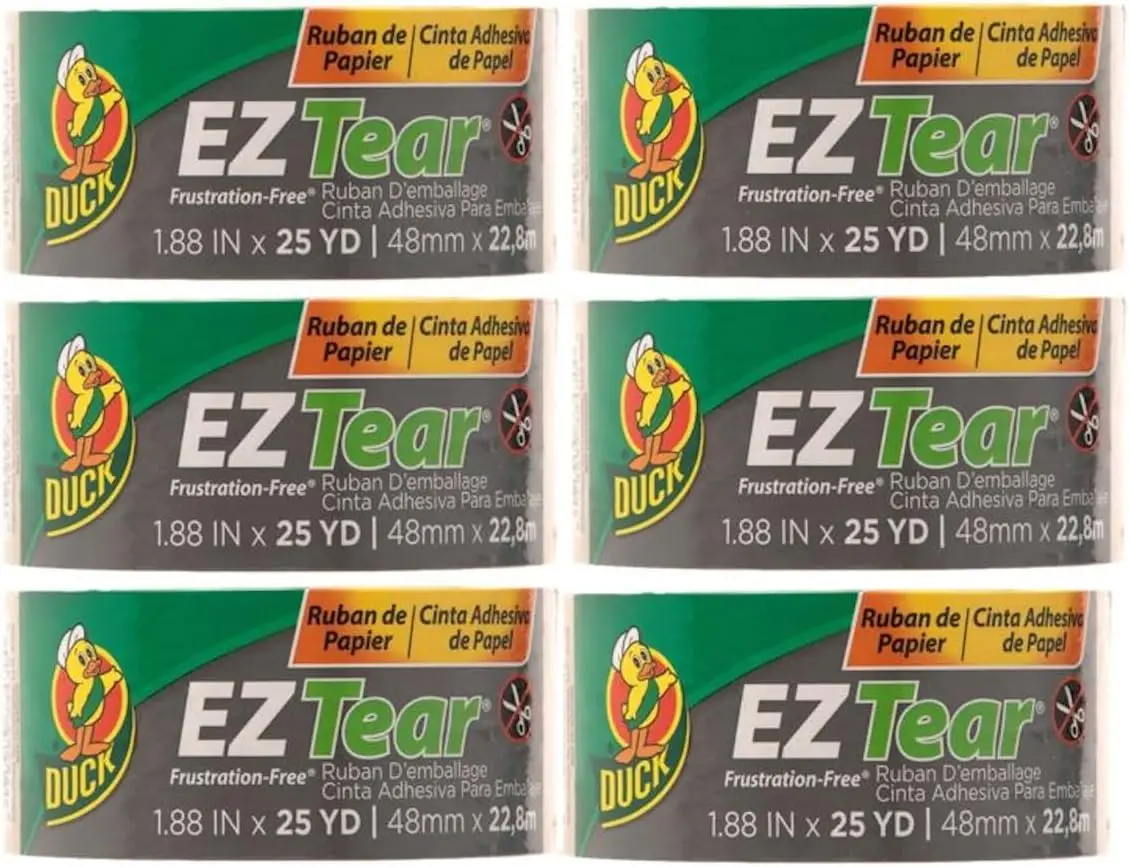 

EZ Tear Brown Paper Packing Tape for Boxes, 6 Rolls of Kraft Paper Packaging Tape, Great for Shipping, Moving, Mailing,