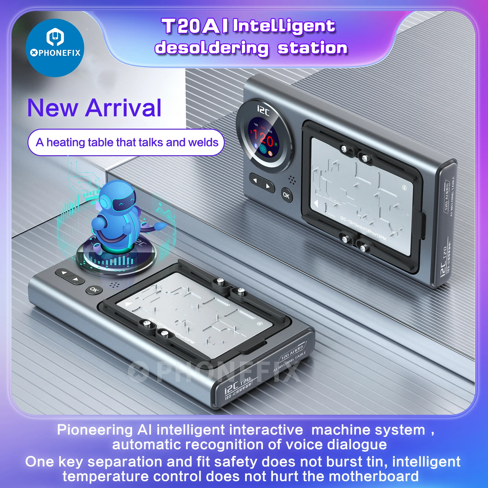 Estación de separación de precalentamiento de soldadura i2C T20 AI, ventilador de refrigeración incorporado, Control inteligente de temperatura para iPhone X-16 Android