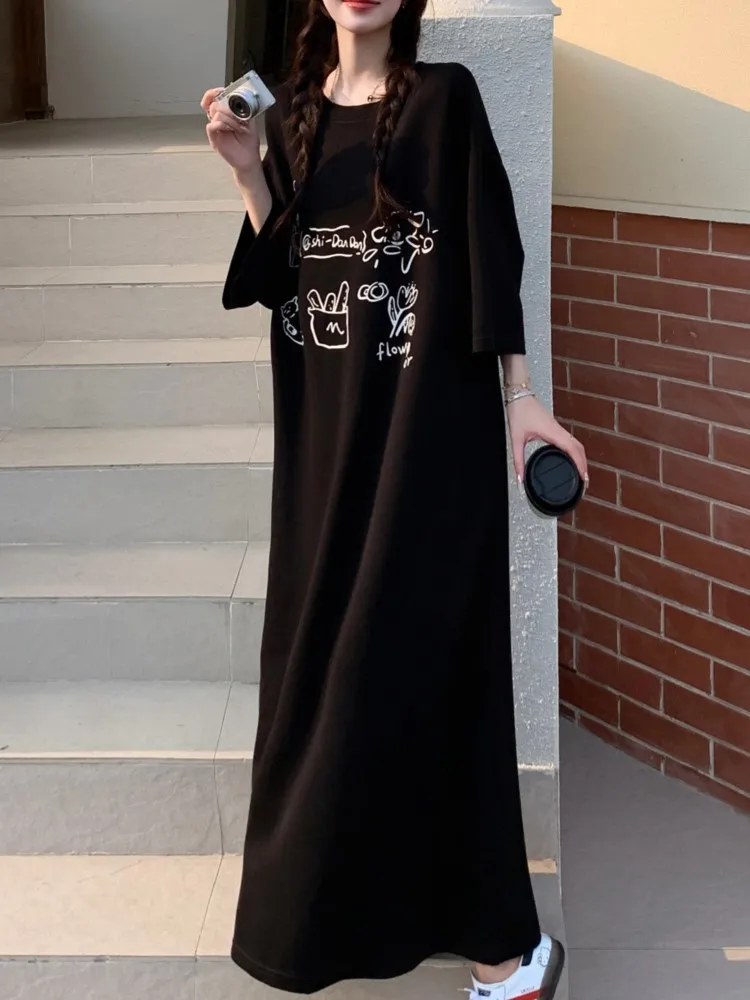 ฤดูร้อน Oversize พิมพ์ T เสื้อผู้หญิงขี้เกียจ Oaf ชุดผู้หญิงเกาหลีหลวม Elegant Vintage สุภาพสตรีชุดผู้หญิง Vestidos