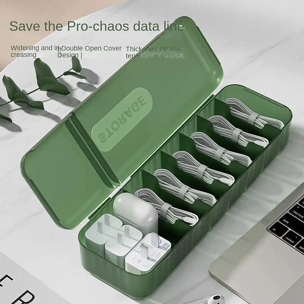 Desk Organizer Box With 7 Compartments Cord Storage Box Data Cable Keys Storage Case Reusable Cable Storage Box For Home