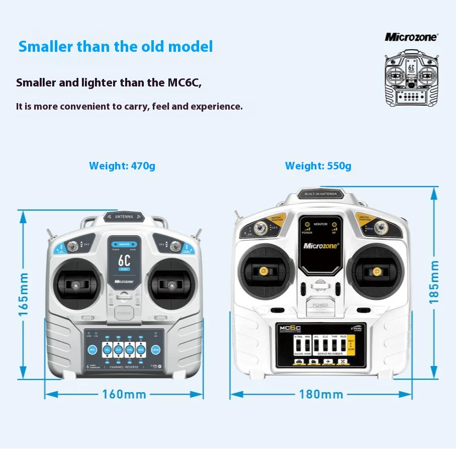 Microzone Mc6c Mini V2 2.4g 6ch Controller Transmitter W/ Receiver Radio System For Rc Airplane Drone Multirotor Helicopter Boat