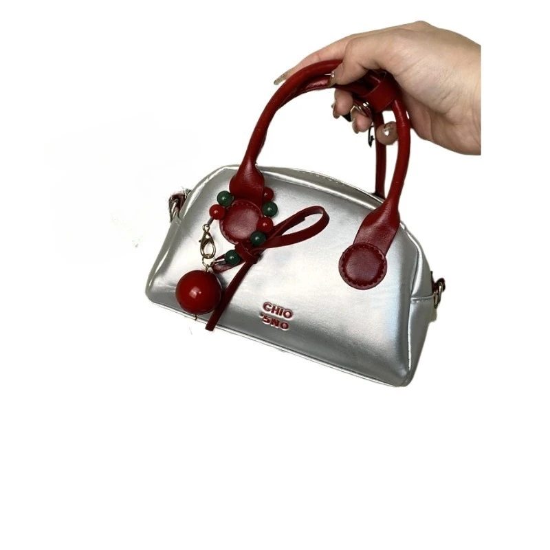 

Premium Silver Pillow Bag Women's New Handbag Shoulder Messenger Bag High Quality High Appearance Level Hanging Drop Decoration