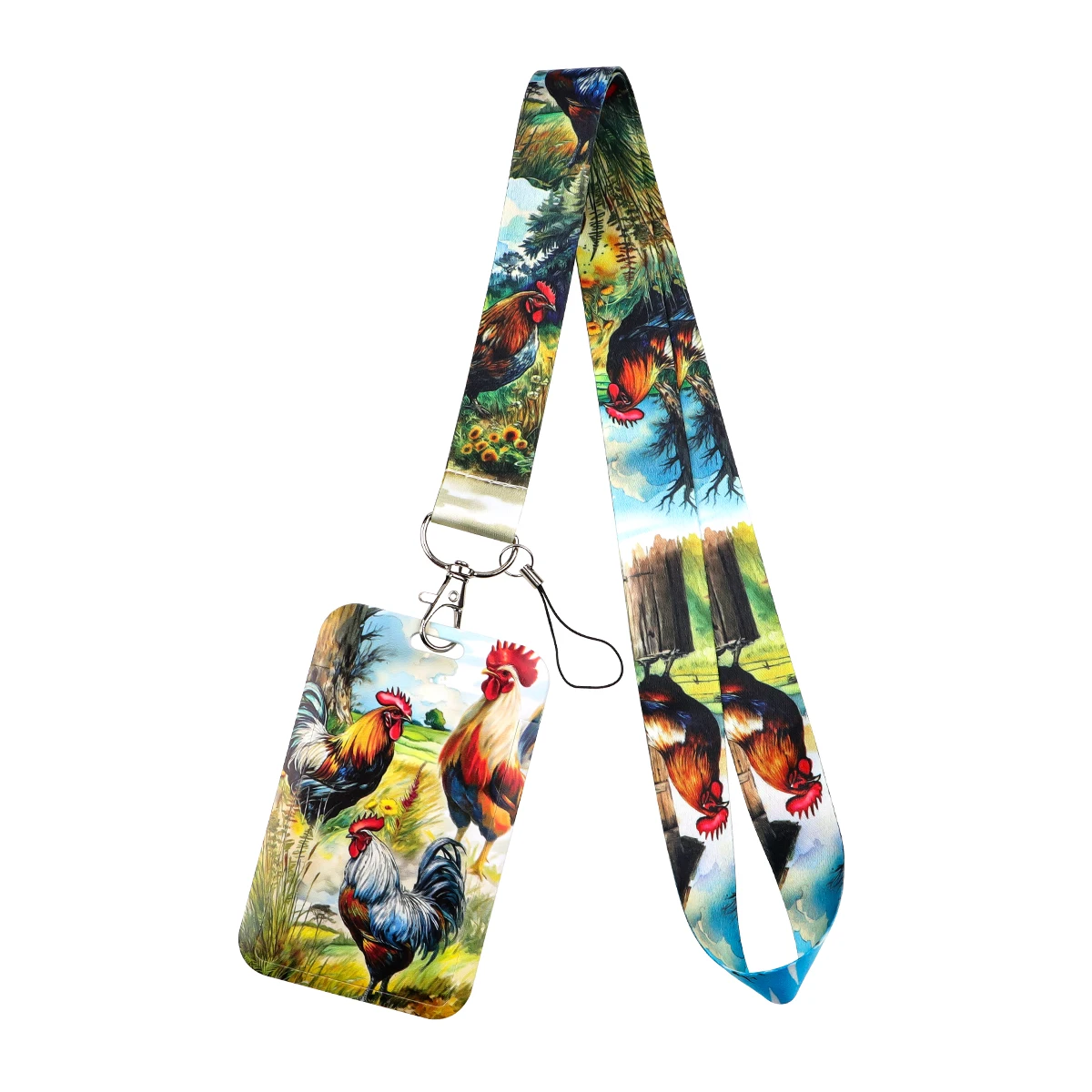Funny Black Cat Credential Holder Lanyard, Koi Fish Pattern
