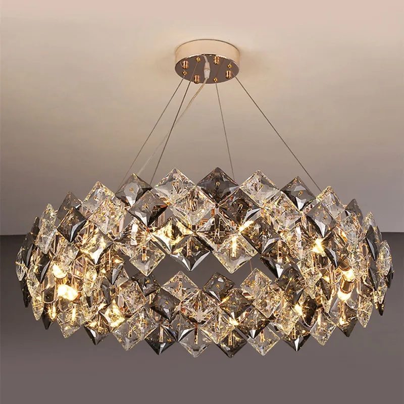 

Modern Living Room Luxury LED Crystal Chandeliers Bar Kitchen Island Hanging Lights Dining Room Round Crystal Pendant Lighting
