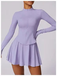 New Women's Long Sleeves Sports Running Shirt Breathable Gym Workout Top Women's Yoga Jackets SunProtection Shirt Zipper Tops