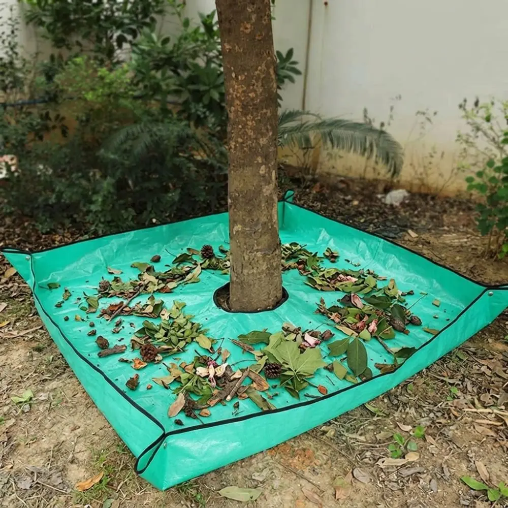 Waterproof Tree Trimming Drop Cloth Corner Grommets Center Hole Garden Leaf Collection Mat PE Tear Resistant Yard Tree Work Mat