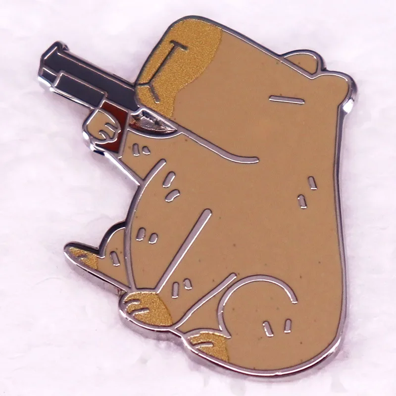 Capybara Shooting Enamel Pin Lovely Funny Animal Series Coat Lapel Brooch Metal Badges Pets Lovers Jewelry Presents