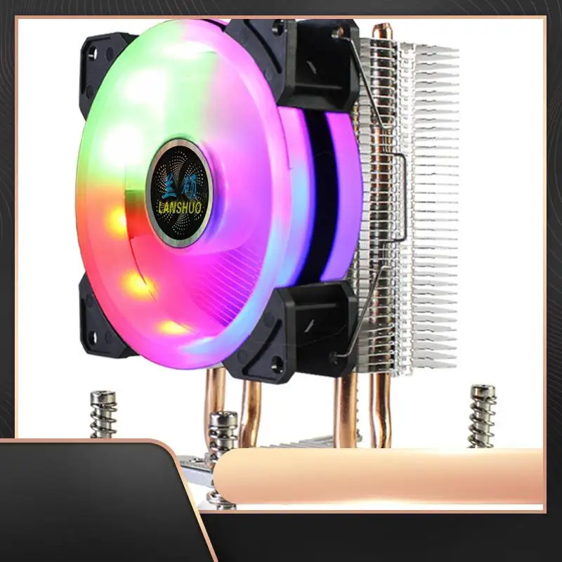

N34R-LANSHUO Кулер для процессора, 2 тепловых трубки, радиатор процессора RGB, ультра тихий вентилятор-кулер для LGA 2011 X79 X99 X299, (3 контакта, одиночный вентилятор)