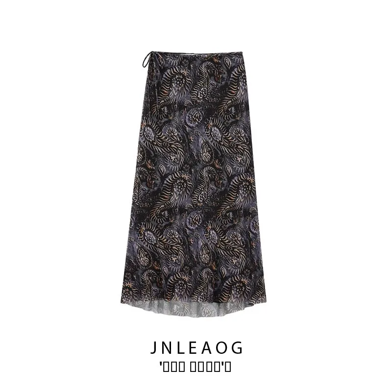 

JNLEAOG, осенняя новинка, шелковая юбка-миди с принтом Faion Me, женская юбка-миди с высокой талией, прямой крой, полиэстеровая юбка Busin Dr