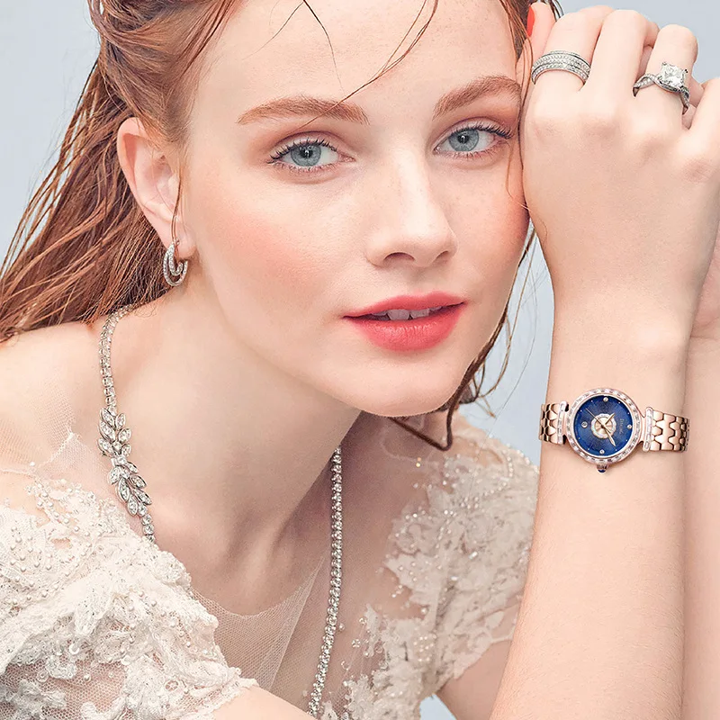 DITALING Orologio automatico da donna 28MM Orologi da donna di lusso Abito da polso meccanico Impermeabile Cristallo austriaco Semplice
