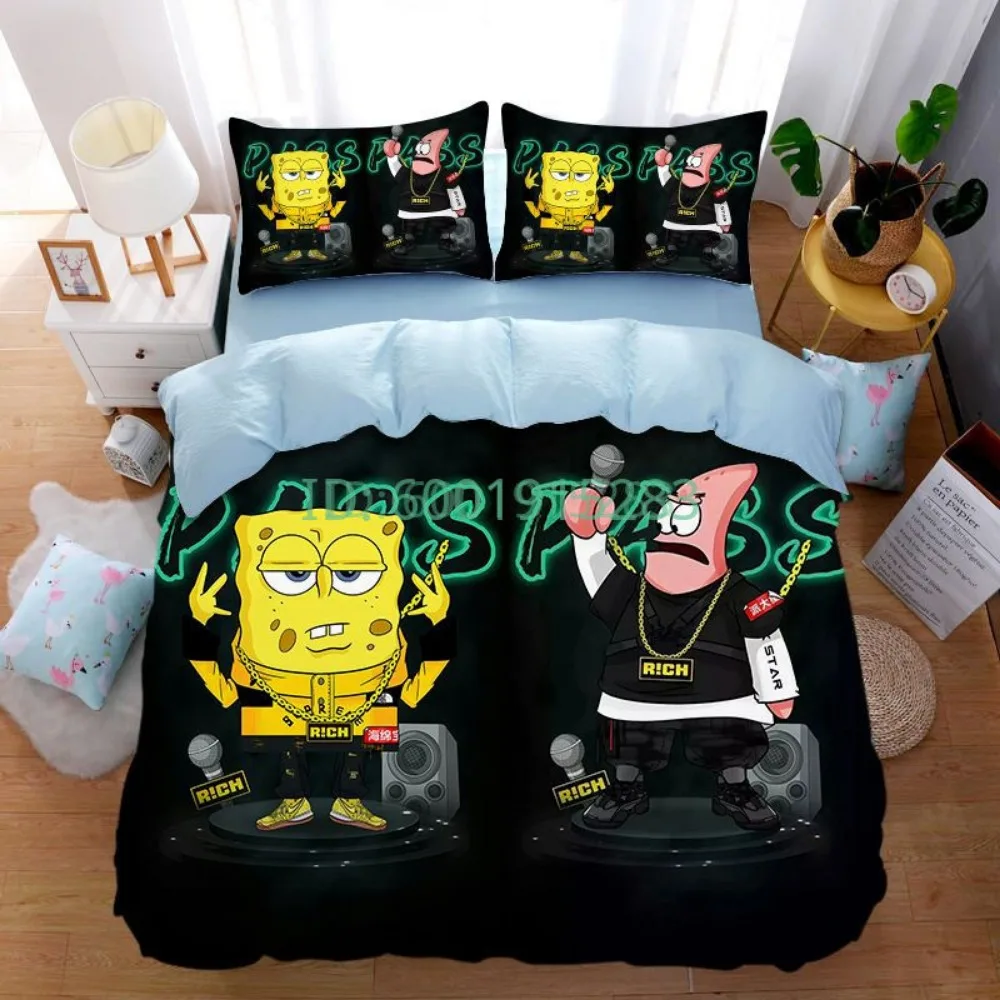 Funda nórdica Bob Esponja, juegos de cama, juego de cama para niños, fundas de almohada para niño, regalos individuales/dobles/Queen/King para niña, sábana bajera