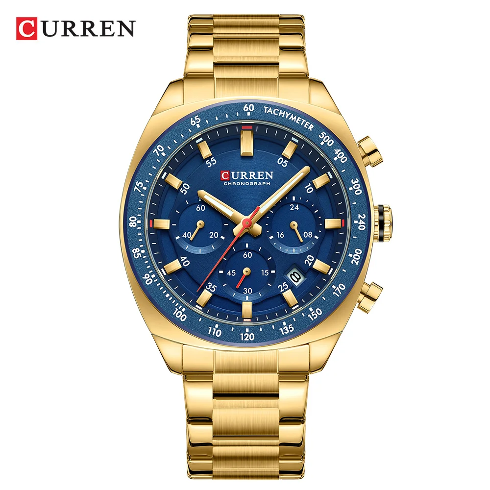 CURREN Men's Watches Classic Multifunctional Fltwheel Chronograph Original Quartz Wristwatch Moon Phase 24 Hour Waterproof